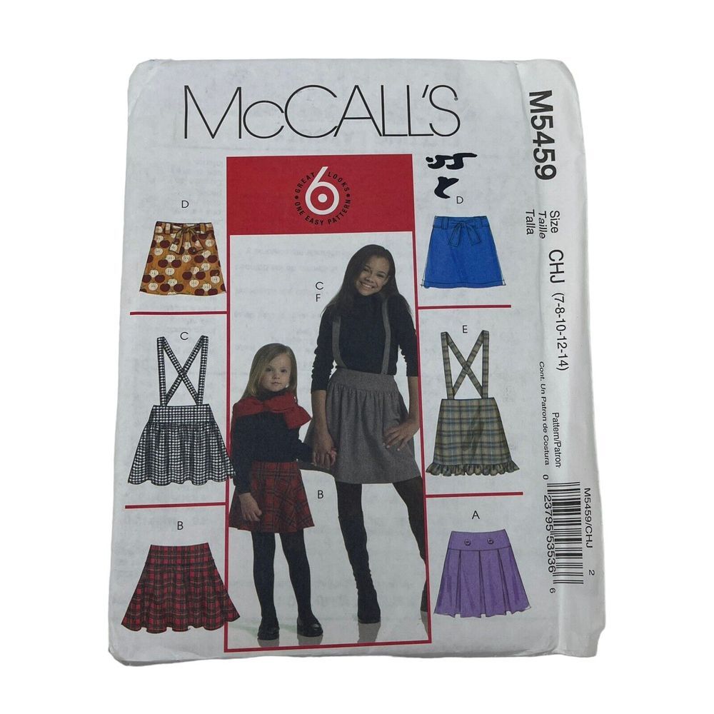 McCalls 5459 Sewing Pattern Skirts Gathers Pleats Suspenders Girls Sz 7-14 UNCUT